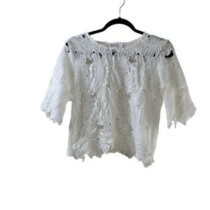 ⭐️Dizzylissy White Floral Embroidered Crochet Laced Top Sz M
